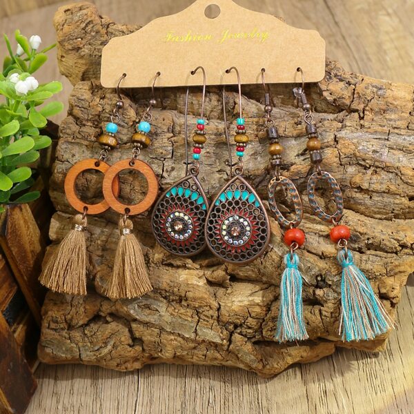 

3pairs Tassel Decor Hollow Out Earrings, Multicolor