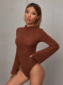 SHEIN Lettuce Trim Flounce Sleeve Bodysuit