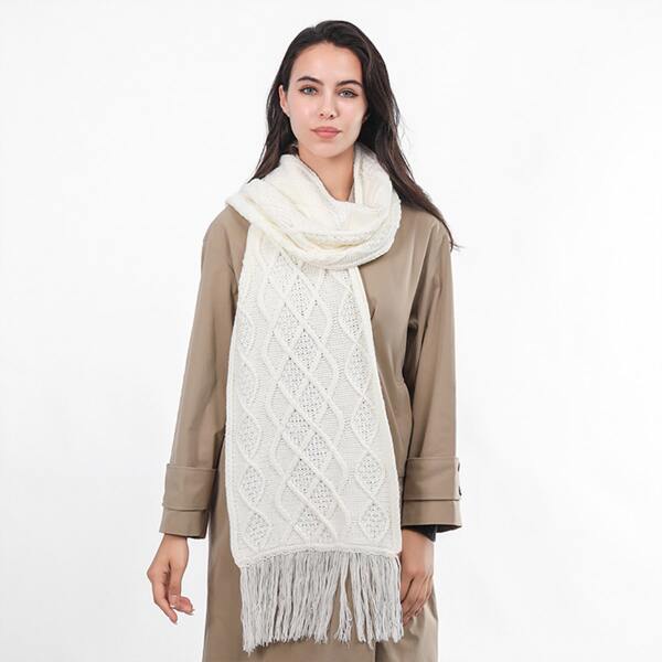 

Fringe Hem Solid Scarf, White