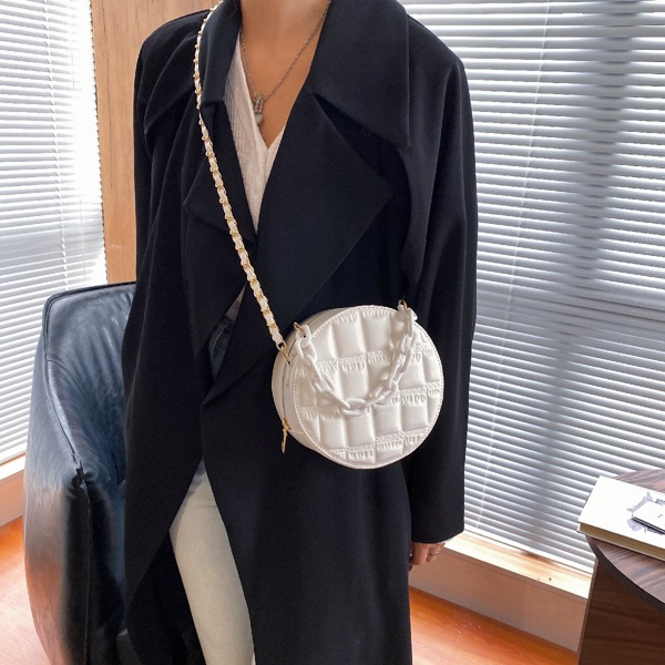 

Croc Embossed Chain Circle Bag, White