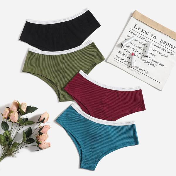 

4pack Plus Solid Rib Panty Set, Multicolor