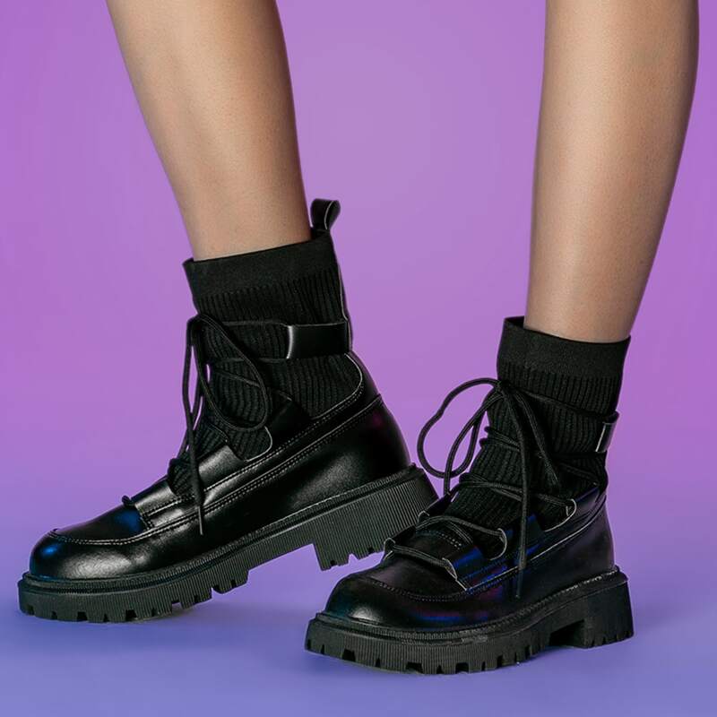 

Lace-up Front Platform Boots, Black
