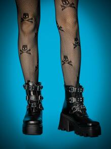 ROMWE Studded & Buckle Detail Platform Combat Boots - Black - View 3