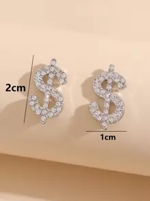Rhinestone Dollar Stud Earrings - Silver - View 4