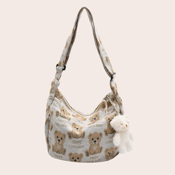 

Cartoon Graphic Shoulder Bag With Bag Charm, Multicolor