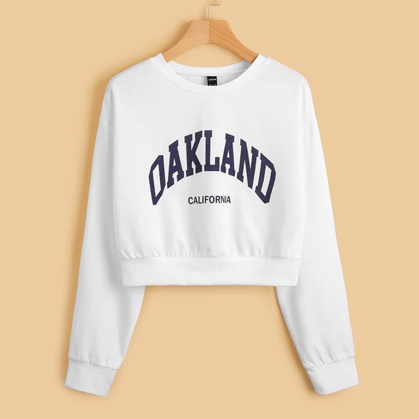 

Letter Graphic Drop Shoulder Crop Sweatshirt, White