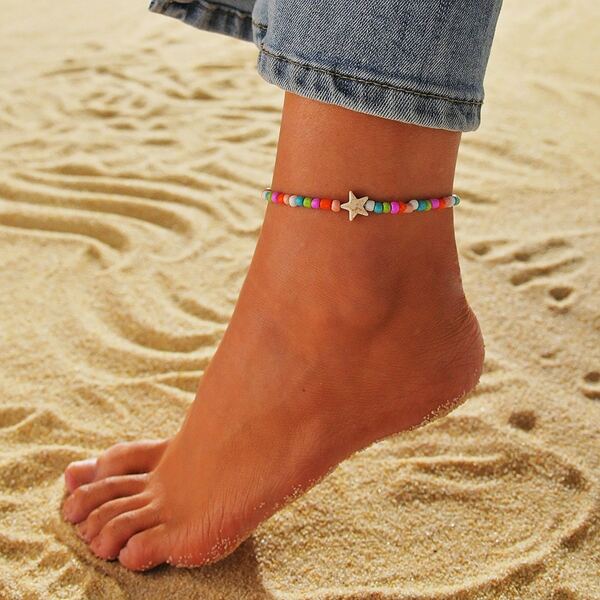

Star Decor Beaded Anklet, Multicolor
