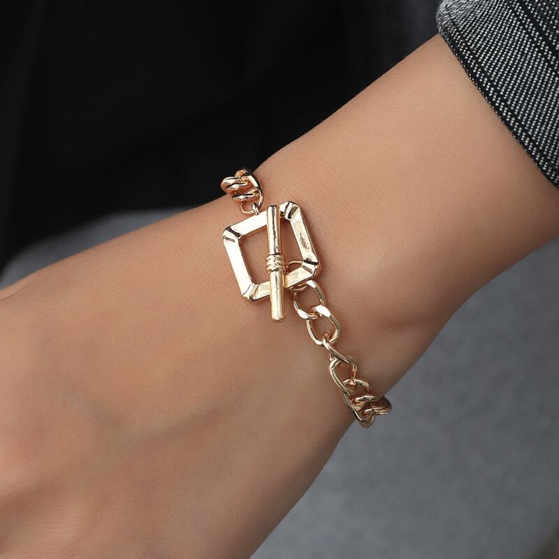 Geo Design Chain Bracelet, Gold