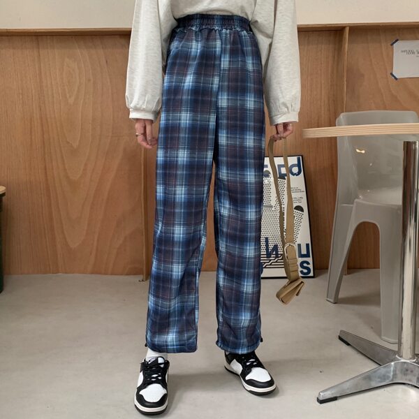 

High Waist Tartan Elastic Waist Pants, Multicolor