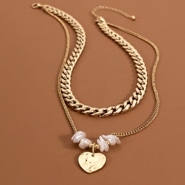 

Heart Charm Layered Necklace, Gold