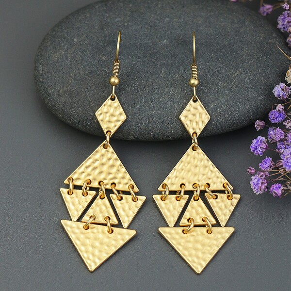 

Geometric Drop Earrings, Gold