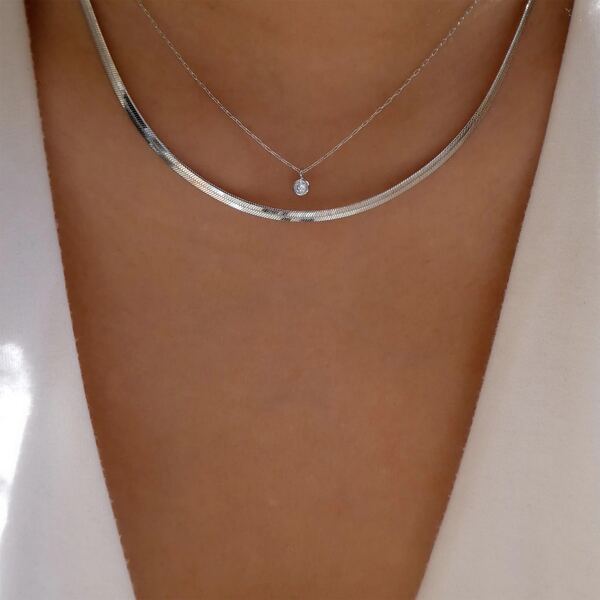 

Rhinestone Detail Layered Necklace, Silver