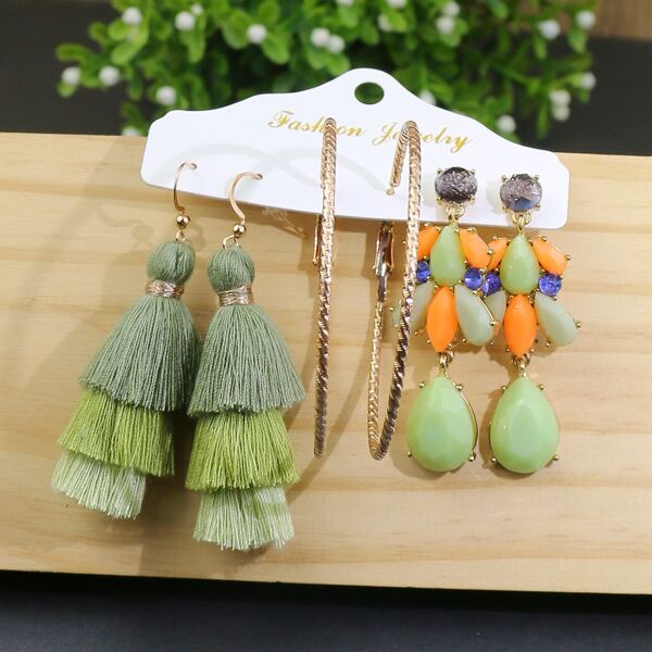 

3pairs Tassel Decor Earrings, Multicolor