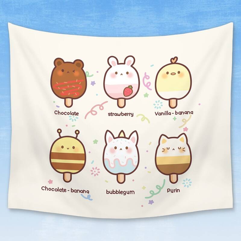 

Cartoon Ice Cream Print Tapestry, Multicolor