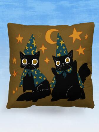 Libbyframe Halloween Cat Print Cushion Cover Without Filler