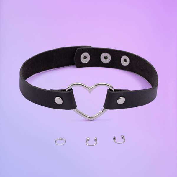 

1pc Heart Decor Choker & 3pcs Nose Ring, Silver