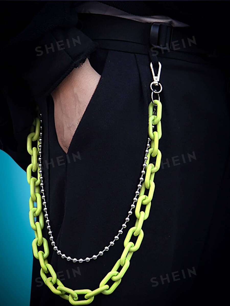 ROMWE Cadena de pantalones con capas - Verde - Ver 1