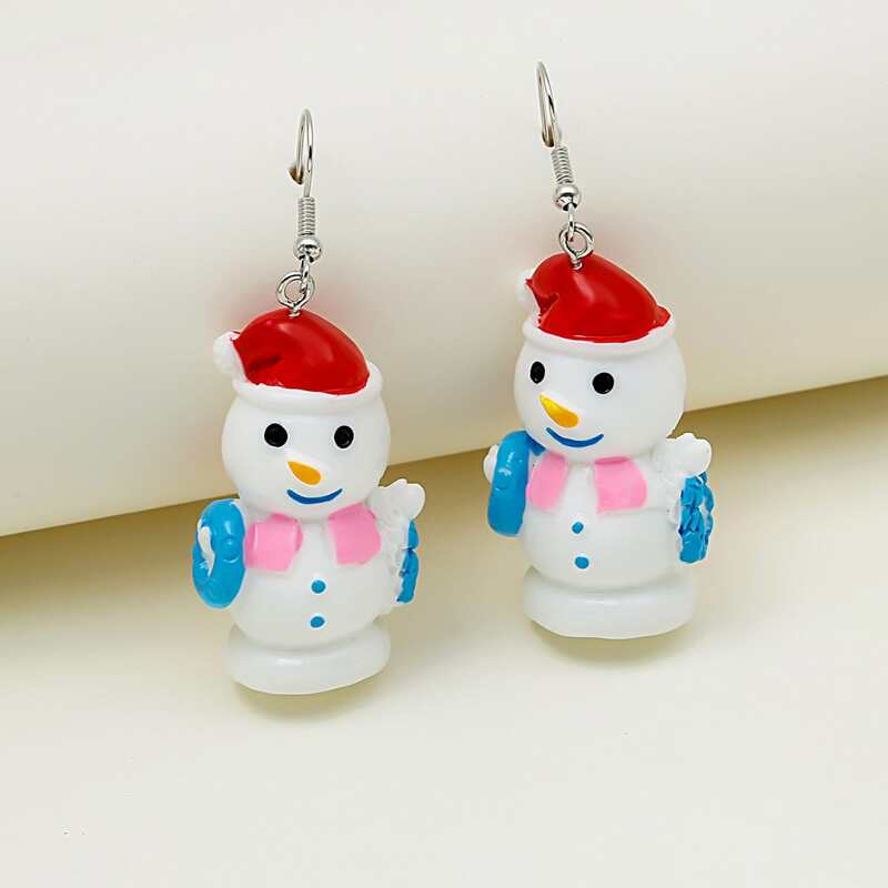 

Snowman Drop Earrings, Red and white