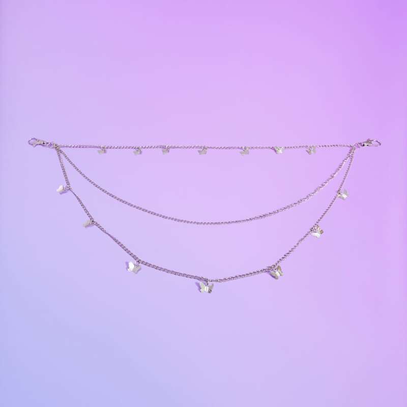 

Butterfly Charm Layered Pants Chain, Silver