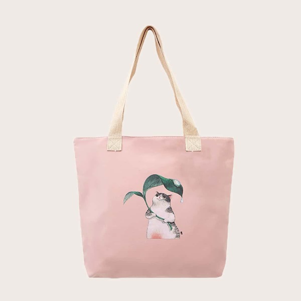 

Cartoon Graphic Shoulder Tote Bag, Pink