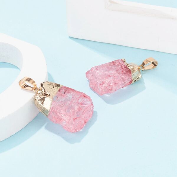 

2pcs Stone DIY Jewelry Pendant, Pink