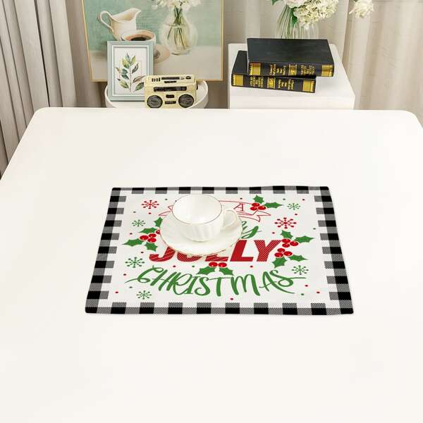 

1pc Christmas Slogan Graphic Placemat, Multicolor