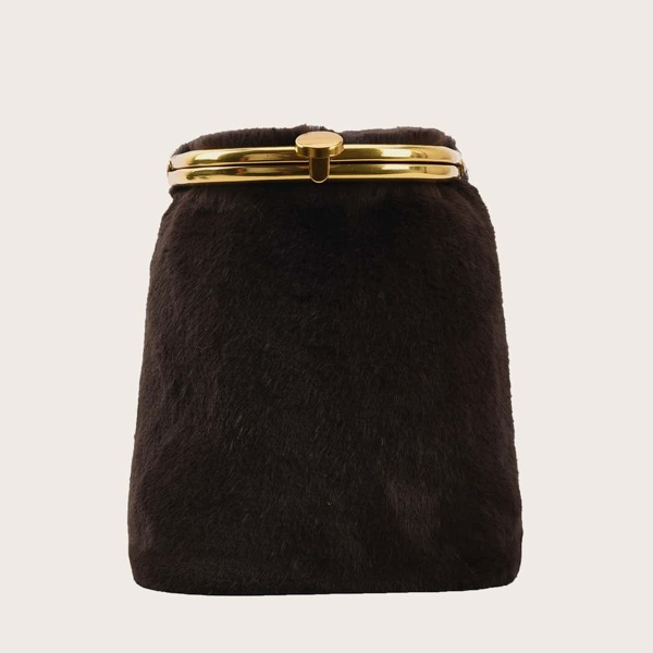 

Minimalist Chain Fluffy Crossbody Bag, Coffee brown