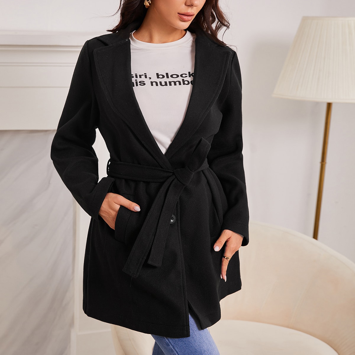 Пальто с поясом