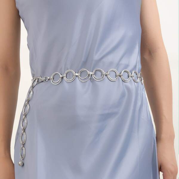 

Round Decor Waist Chain Belt, Silver