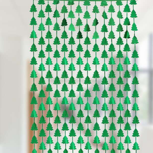 

1pc Christmas Tree Design Decorative Curtain, Green