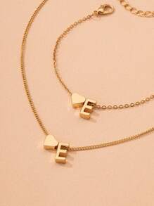 Letter & Heart Decor Necklace & Bracelet - Yellow Gold - View 4