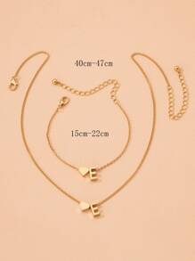 Letter & Heart Decor Necklace & Bracelet - Yellow Gold - View 5