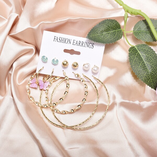 

6pairs Faux Pearl Decor Earrings, Multicolor