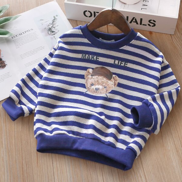 

Toddler Boys Striped Bear Graphic Sweatshirt, Blue and white