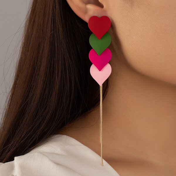 Heart Design Tassel Earrings, Multicolor