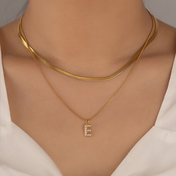 

Letter Charm Layered Necklace, Gold