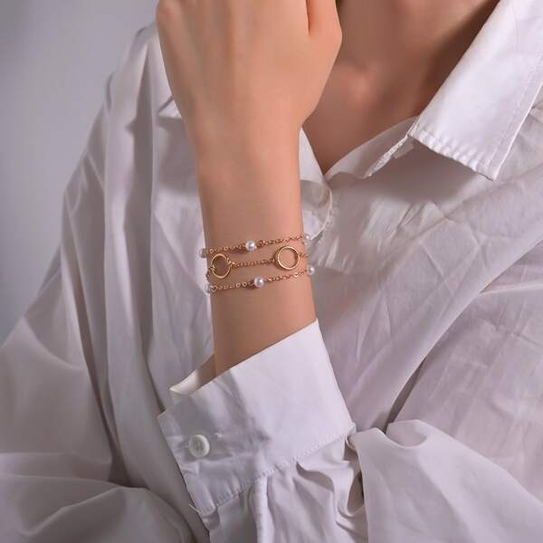 

Faux Pearl Decor Layered Bracelet, Multicolor