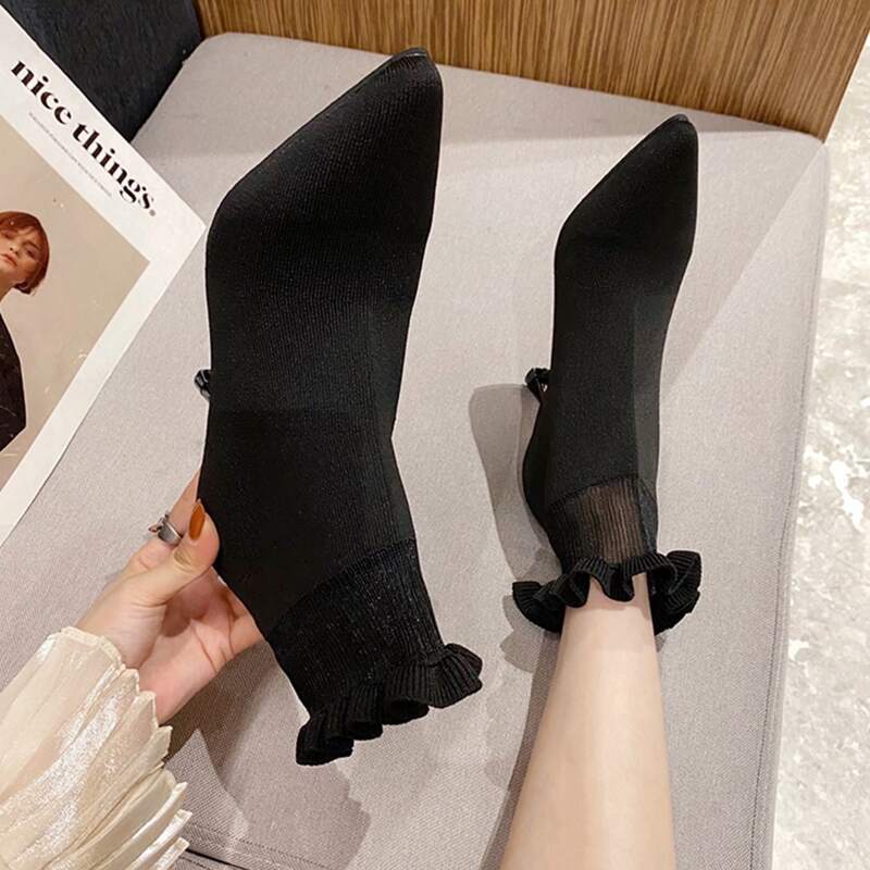

Point Toe Sock Boots, Black