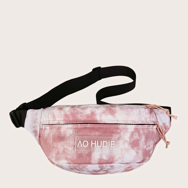 

Letter Patch Tie Dye Pattern Fanny Pack, Pink