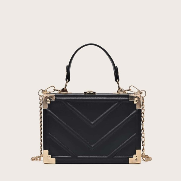 Minimalist Chevron Graphic Chain Satchel Bag, Black