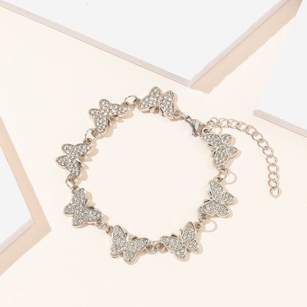 

Rhinestone Butterfly Decor Bracelet, Silver