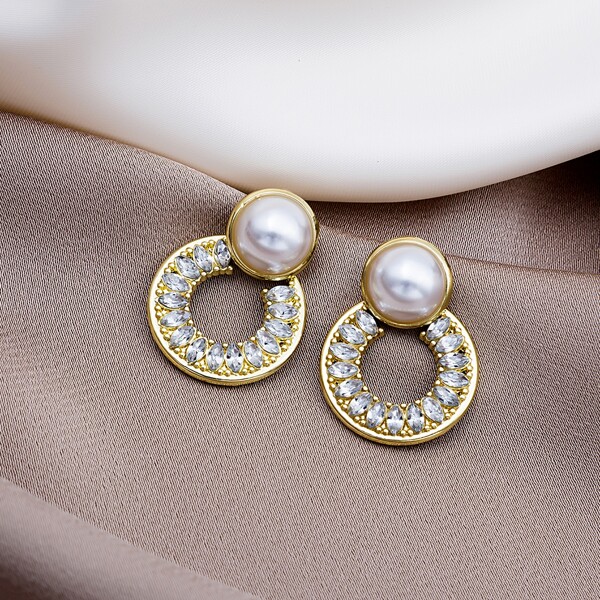 

Faux Pearl Earrings, Gold