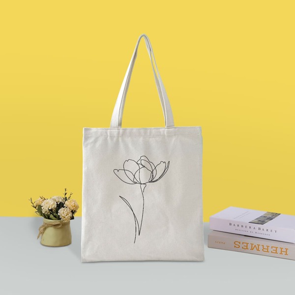 

Floral Graphic Shopper Bag, Beige