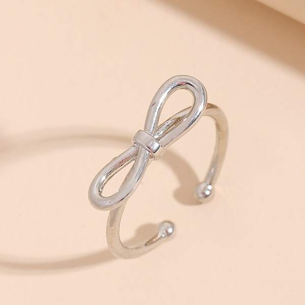 

Bow Decor Cuff Ring, Silver