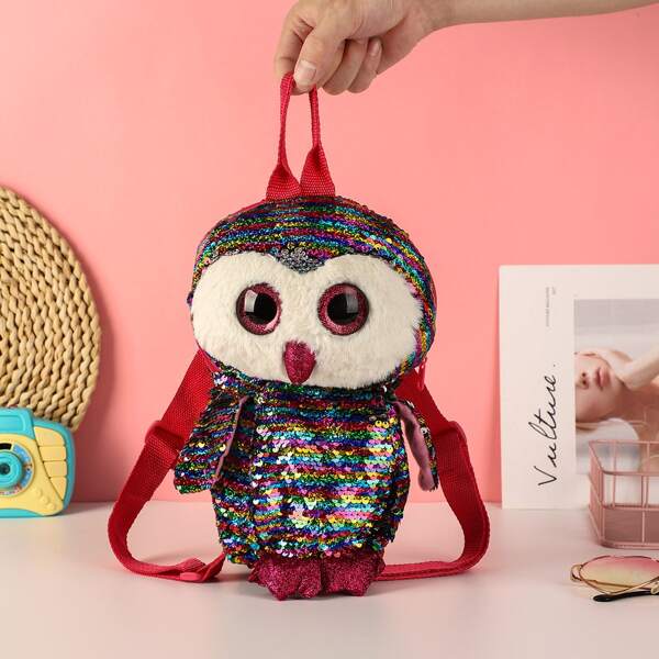 

Girls Sequins Decor Owl Design Novelty Backpack, Multicolor