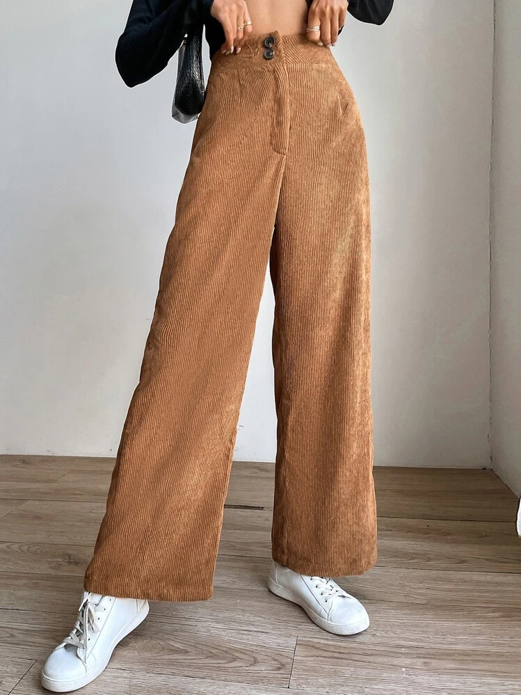 TARSE Pantaloni Donna In Velluto A Coste – Modello Palazzo A Gamba Larga Con Tasche E Vita Elastica (Taglie S-XXL)