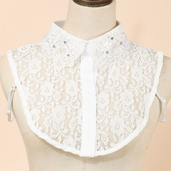 

Flower Lace Dickey Collar, White