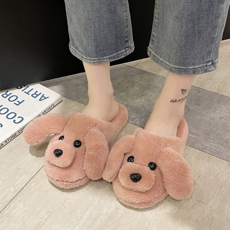 

Dog Graphic Fluffy Slippers, Pink