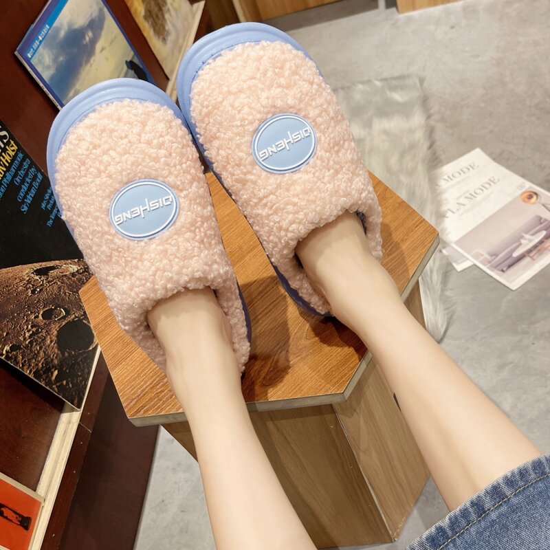 

Letter Graphic Fluffy Slippers, Blue