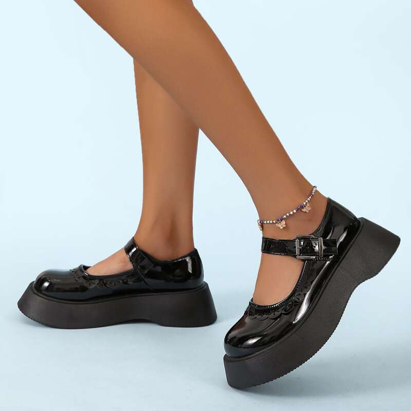 

Patent Leather Platform Mary Janes, Black